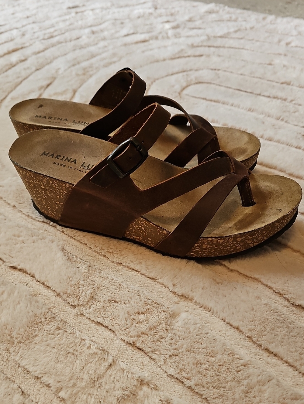 Marina Luna Brown Cork-Style Wedge Sandals